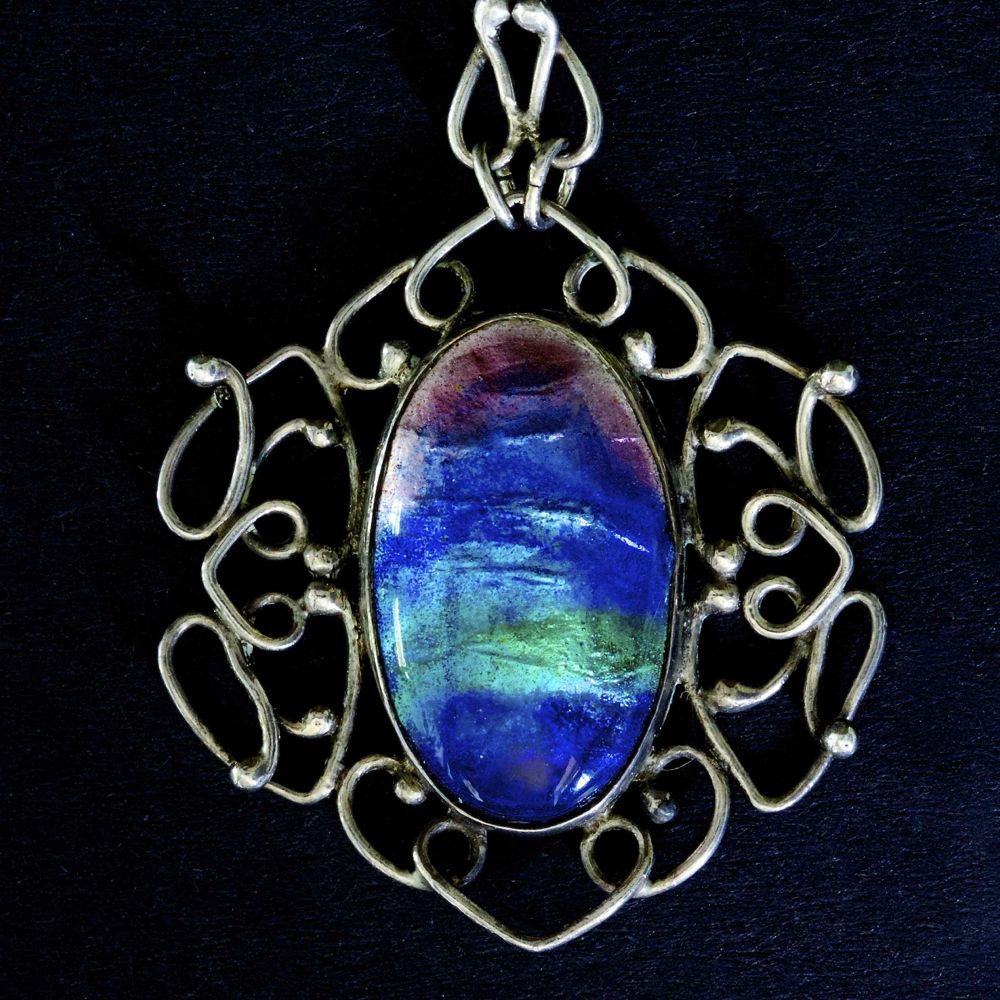 Newlyn Enamel, silver, enamel and abalone pendant.