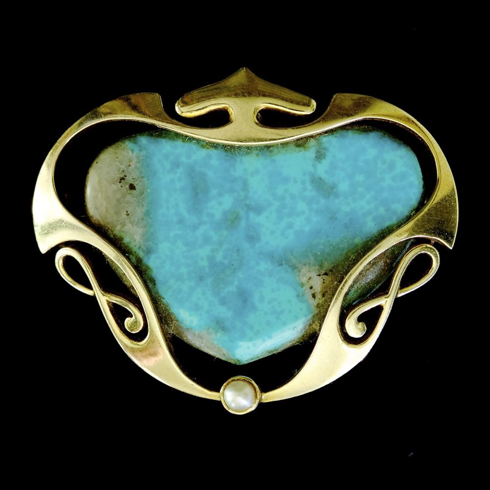 Murrle Bennett, gold and turquoise brooch.