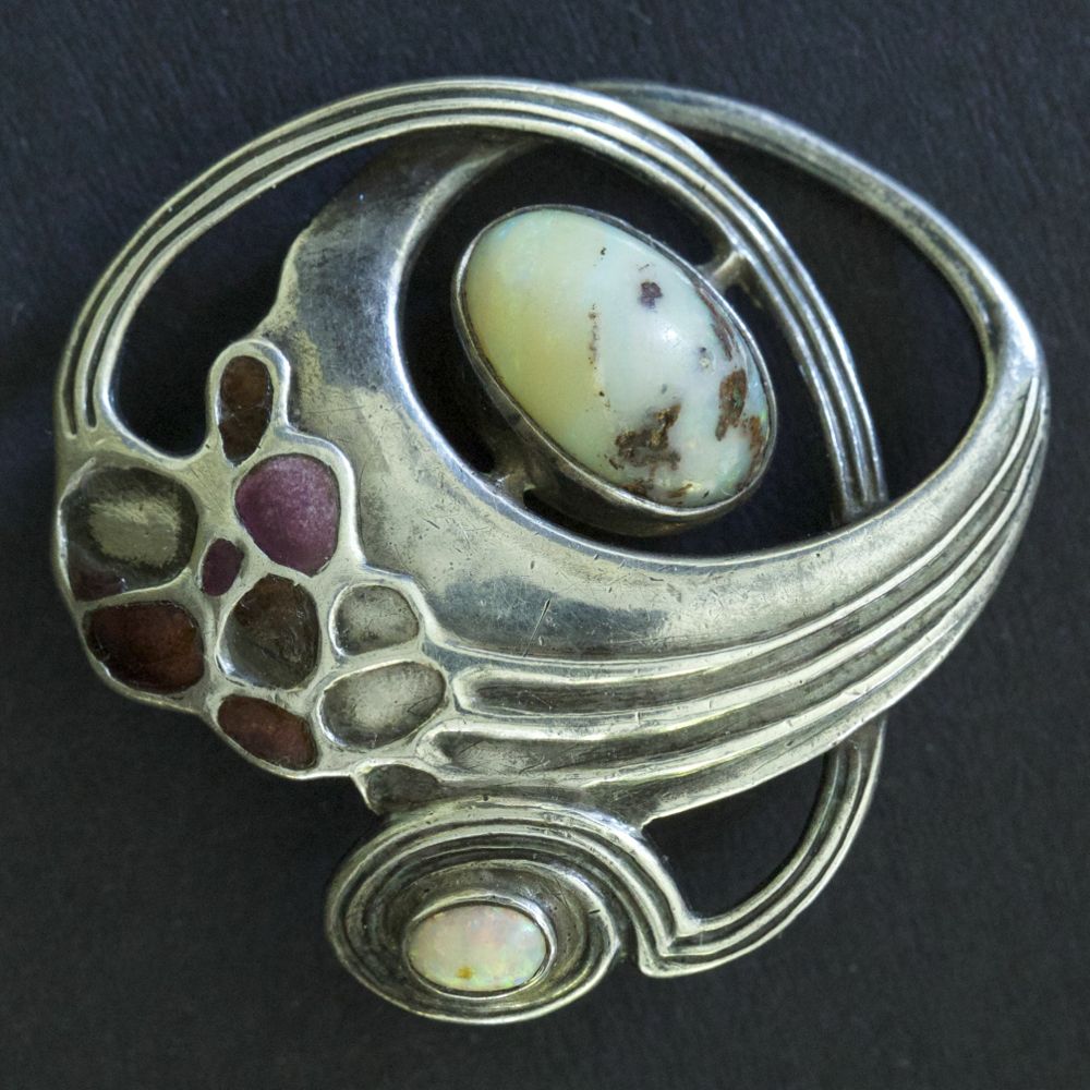 Theodor Fahrner, silver, enamel and semi-precious stone pendant.