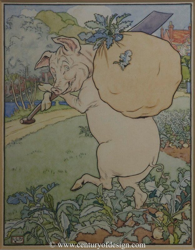 Leonard Leslie Brooke, three little pigs, watercolours
